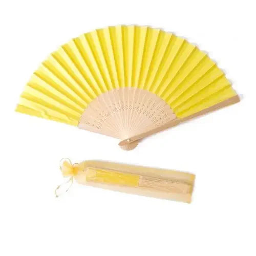 Yellow silk wedding hand fans with a bamboo frame