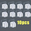 Ten wall mounted holders for mop and broom, shown in white plastic.