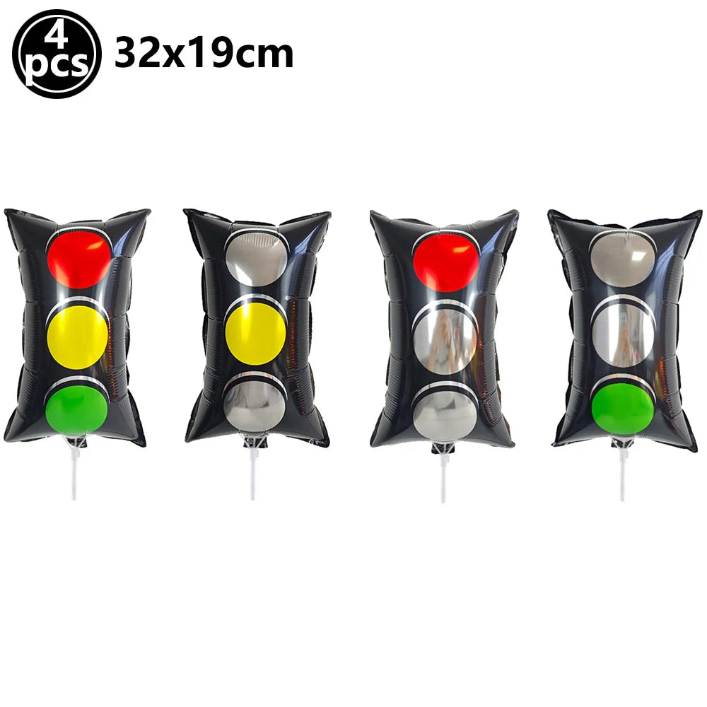 Race Car Birthday Party Balloon Decoration Set with Traffic Lights, Cones & Checkered Flags