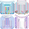A collection of mermaid-themed party tableware including plates, cups, and napkins in shades of blue, purple, and teal.