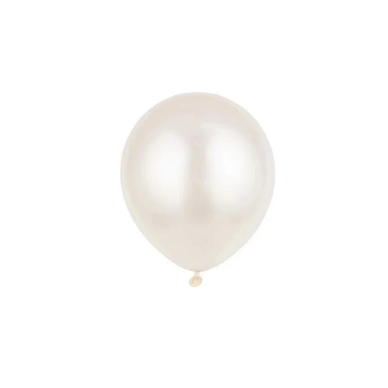 A single, smooth, pearl white latex balloon.