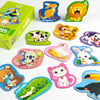A set of magnetic animal shapes including a kangaroo, lion, cow, tiger, dog, rabbit, goose, and crocodile for learning.