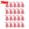A set of 20 pink space-saving hanger connector hooks for organizing items.