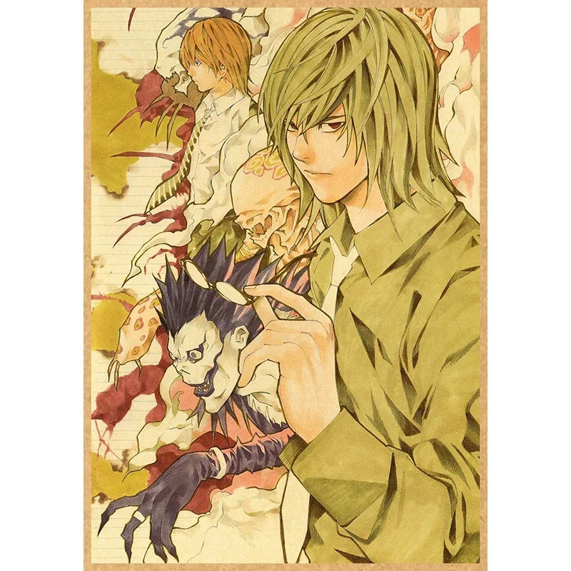 Anime character illustration of a male with green hair and intense eyes in a vintage style.