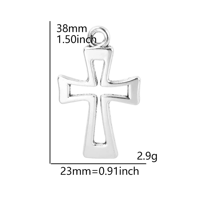 Silver cross charm measuring 38mm or 1.50 inches for jewelry making