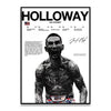 A black and white poster featuring a boxing fighter with intense facial expression and muscular physique.