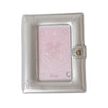 Silver compact photo card holder album with a pink insert featuring a sweet love design
