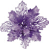 Purple silk artificial Christmas flowers with a gold sparkle finish