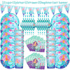 A set of 12 plates, 12 straws, 20 napkins, and a banner for a mermaid party table.