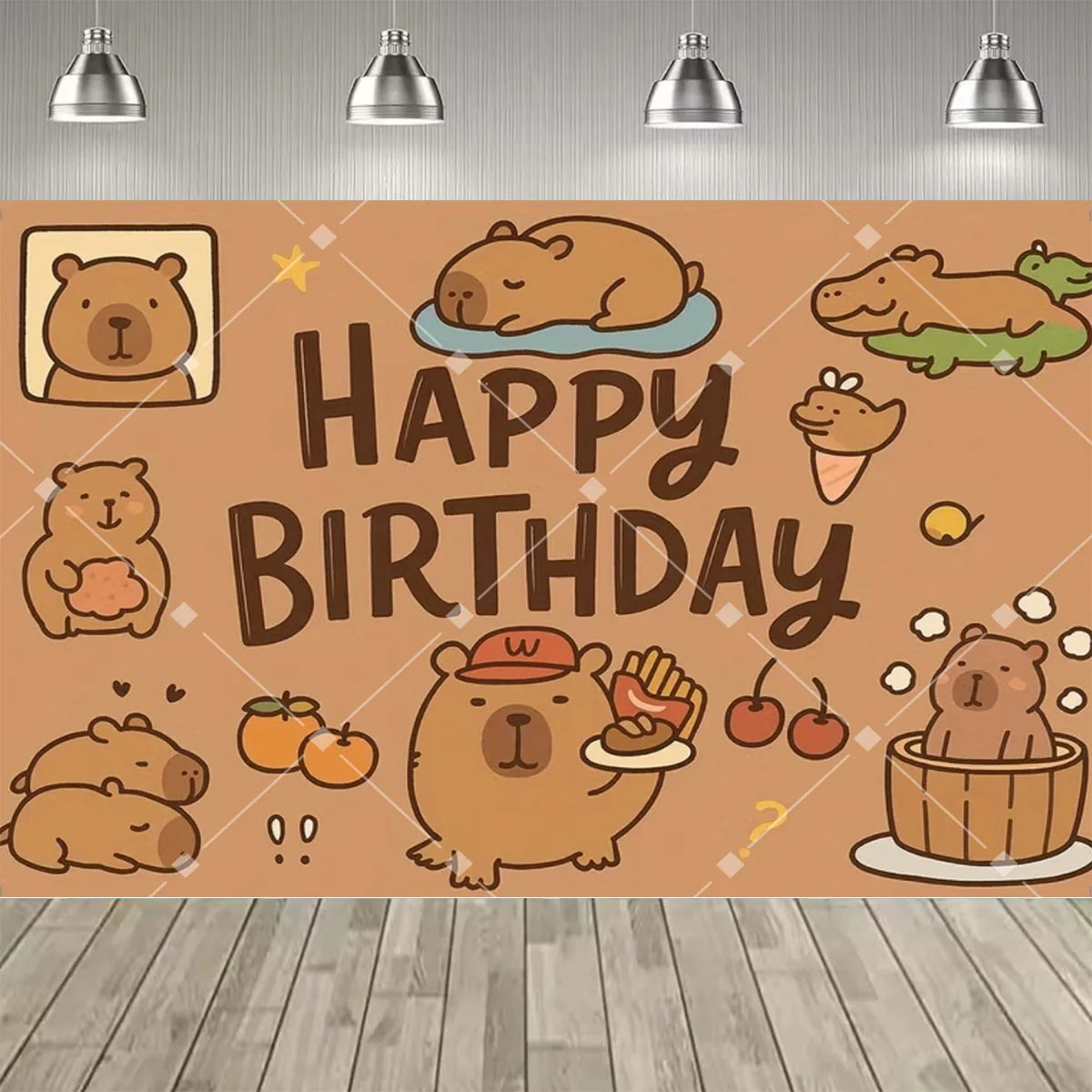 Cute Capybara Cartoon Birthday Party Backdrop