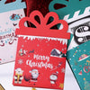 A set of three red and green cartoon Christmas thank you cards with festive designs displayed together.