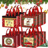 Red and green plaid gift bags with handles decorated for Christmas holiday wrapping