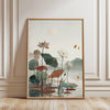 Frameless Japanese tree art canvas print featuring soft pink and green foliage against a misty background