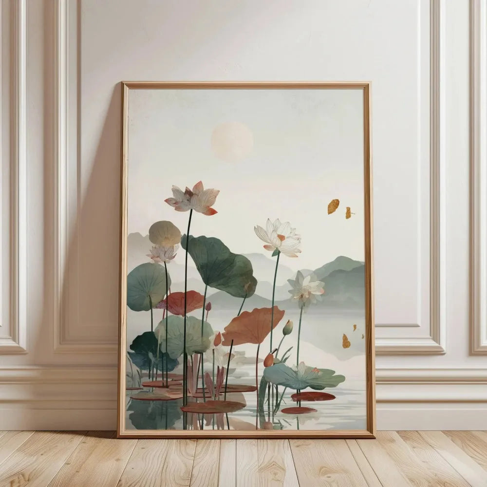 Frameless Japanese tree art canvas print featuring soft pink and green foliage against a misty background