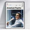 A poster titled American Psycho featuring a close-up portrait of actor Christian Bale.