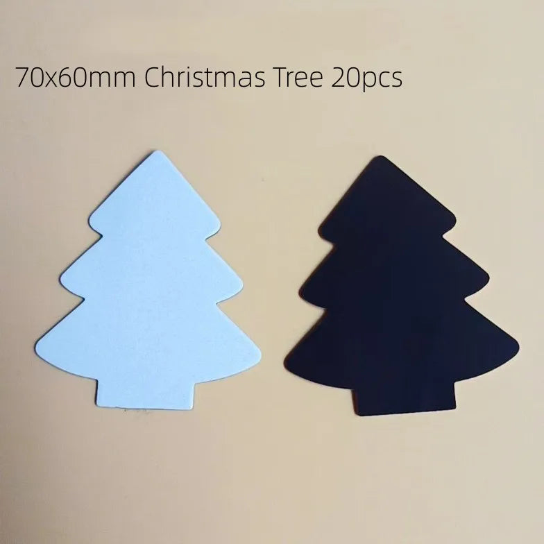 A pair of 70x60mm Christmas tree magnets in light blue and black.