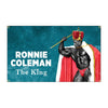 A graphic featuring a muscular Black man dressed as a king with a crown and a red cape against a teal background.