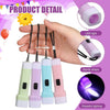 A hand holds several pink and mint green LED light strips with sturdy straps, demonstrating powerful lighting.