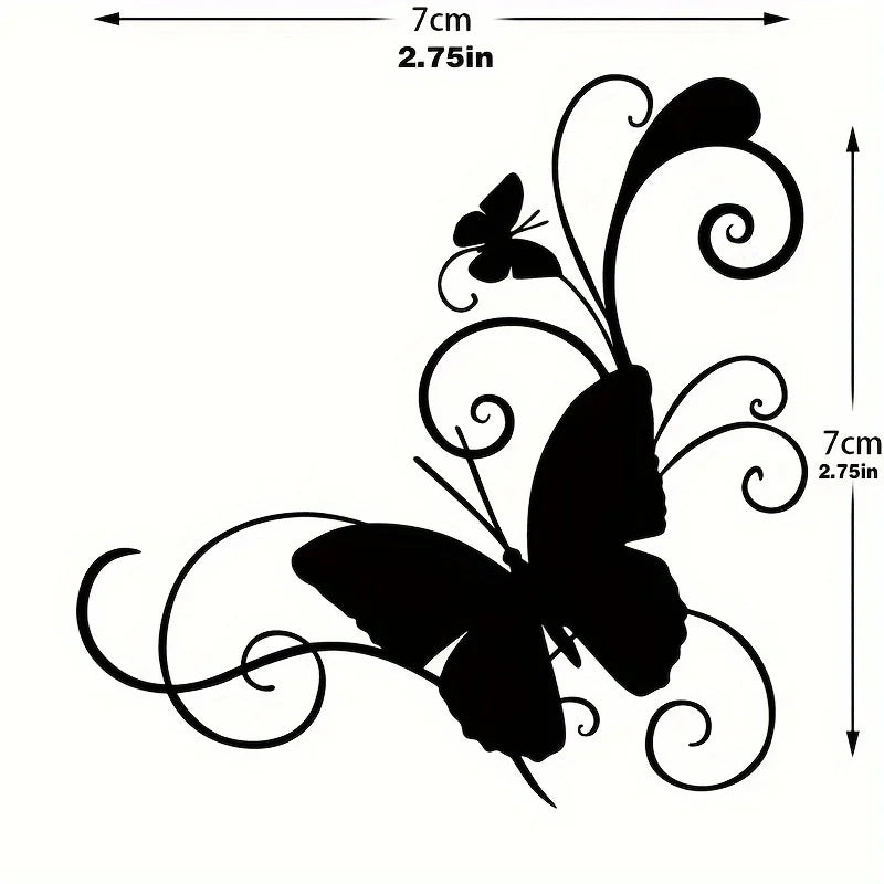 Black butterfly vinyl sticker with swirling lines for decals
