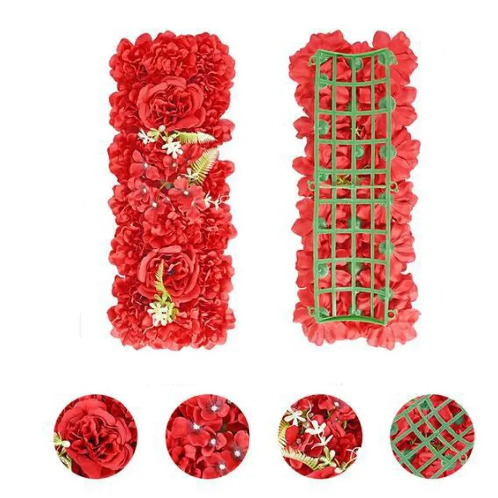 Artificial rose flower arch panel in red and green for wedding and party decor