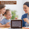 A woman and two children are shown interacting with a wooden piggy bank for saving goals.