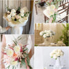 A collection of artificial white and pink chrysanthemum flower balls used for weddings and home decor.