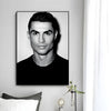 A black and white portrait of Cristiano Ronaldo as modern wall art print.