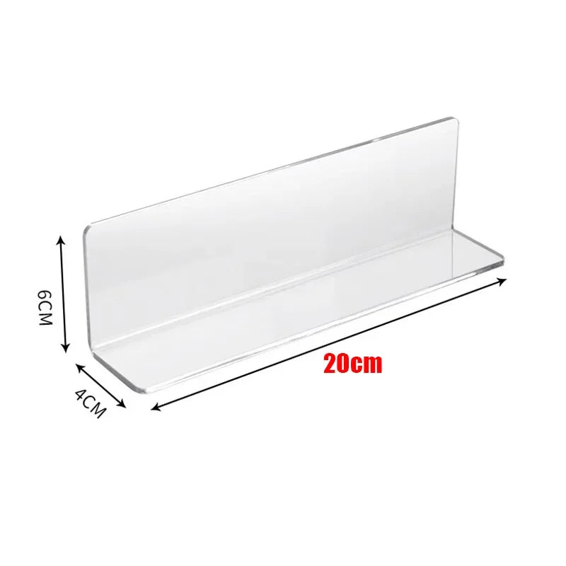 Clear acrylic shelf divider with dimensions 6cm high and 20cm long
