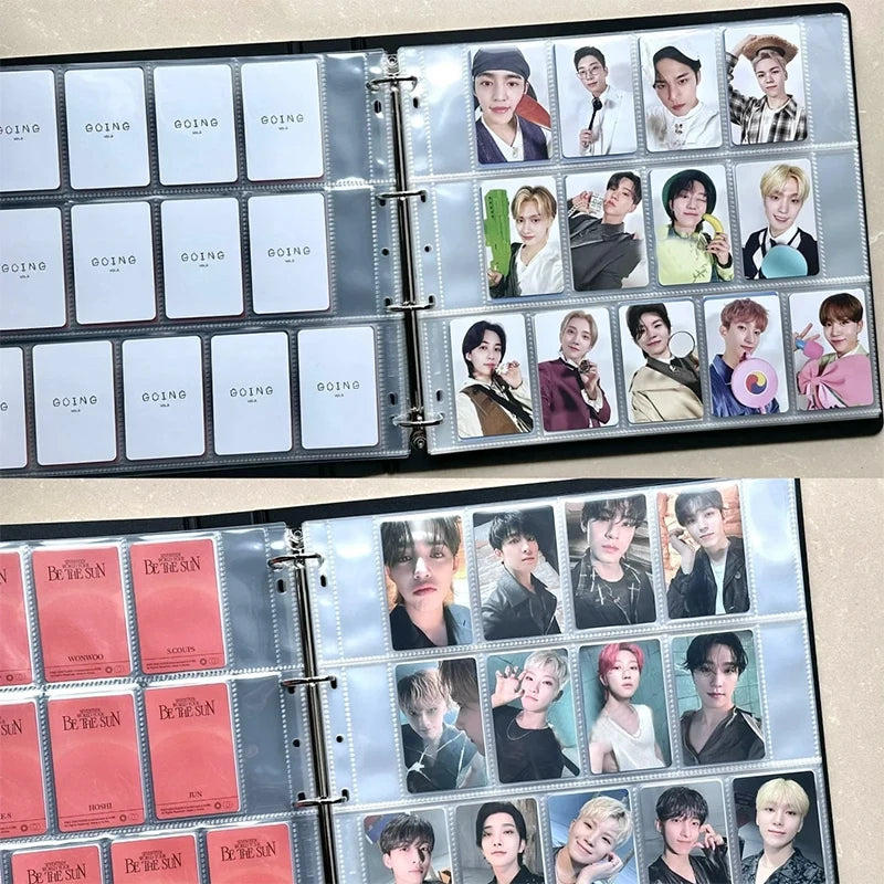 A large capacity grid binder for photocard collection featuring various idol photos in a grid layout.