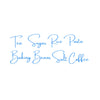 Blue script text listing various food items including Tea, Sugar, Rice, Pasta, Baking Beans, Salt, and Coffee