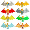 A collection of golden ninja building block figures in various colors and outfits.