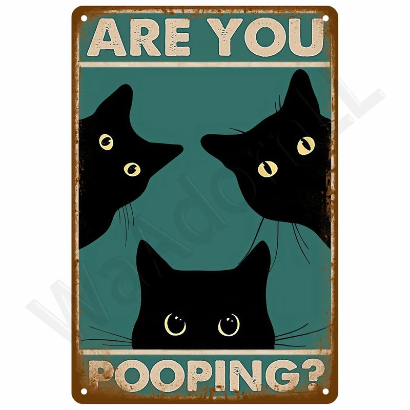 A vintage metal sign with the text ARE YOU POOPING displayed in distressed teal and brown colors.