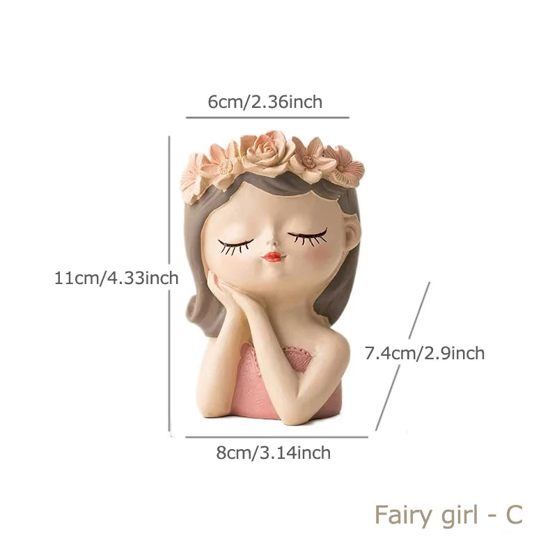 Resin Cartoon Girl Flower Planter