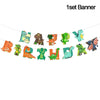 A set of dinosaur-themed banner featuring various dinosaur illustrations hanging on a string.