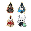 A set of three enamel pins featuring cartoon cat designs with rude middle finger and daisy flower motifs.