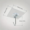 A white heavy duty self-adhesive wall hook with a curved metal hanger shown from above.