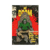 A black and red poster featuring a skull and the text MF DOOM Doom with a dark figure in the center.