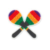 Mexico style PVC shoe charms featuring colorful, geometric shapes in red, orange, green, and purple.