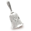 Ornate brass hand call bell with a silver-toned handle and decorative engraving.