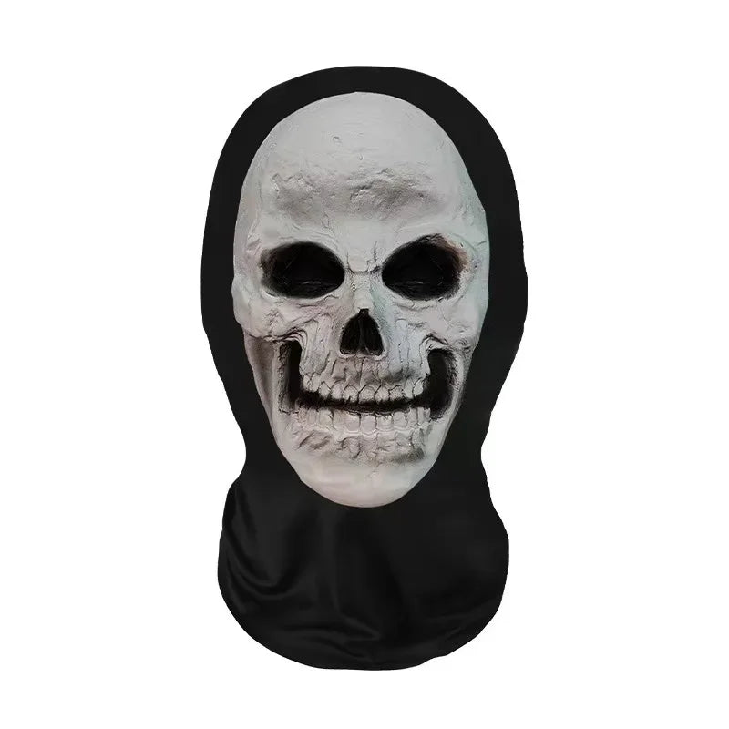 Black fabric mask shaped like a human skull for carnival or cosplay