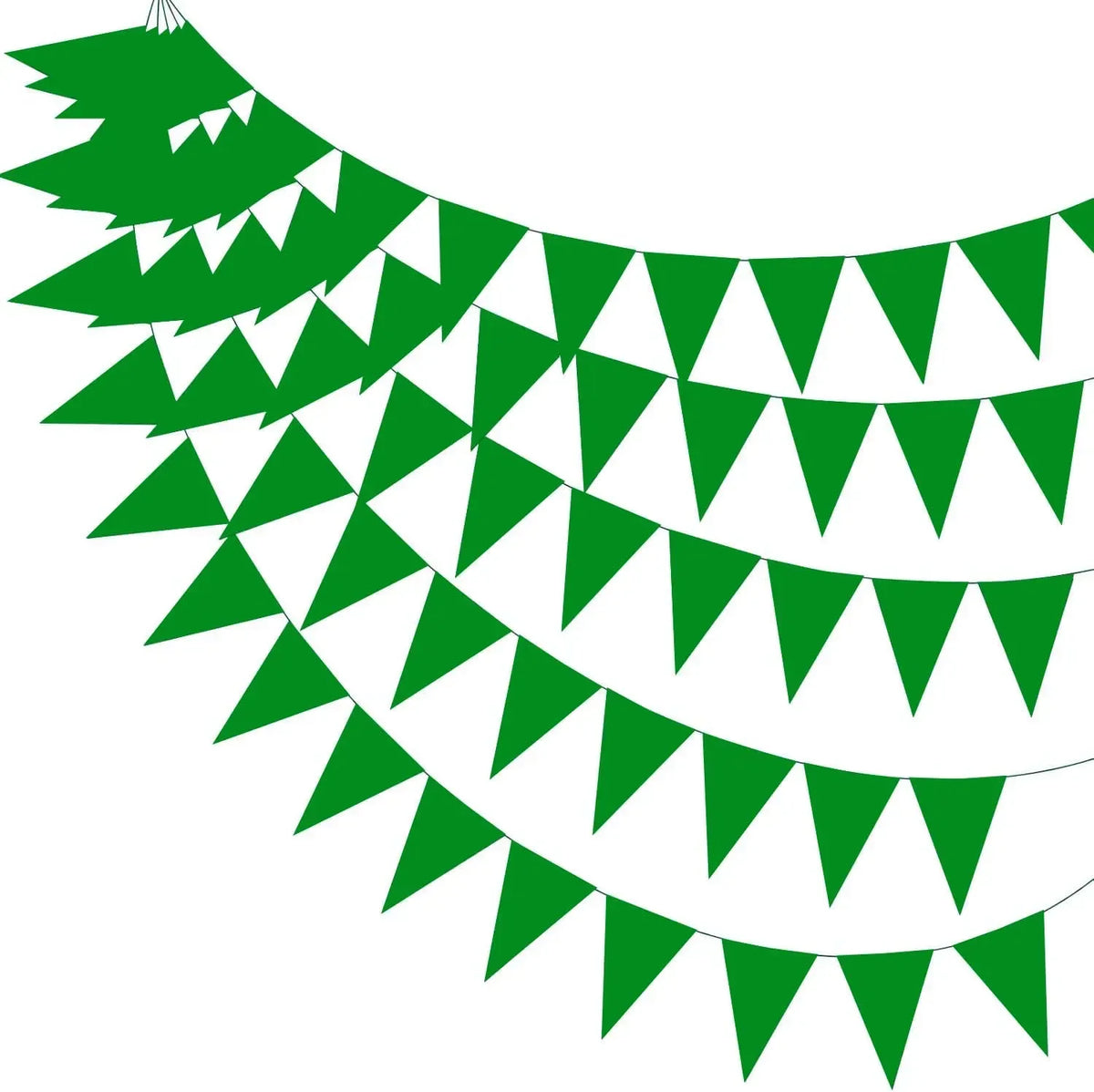 Green and white triangle bunting flags arranged in a curved garland pattern.