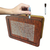 A hand places a coin into a wooden savings box featuring a progress tracker and a vertical display.