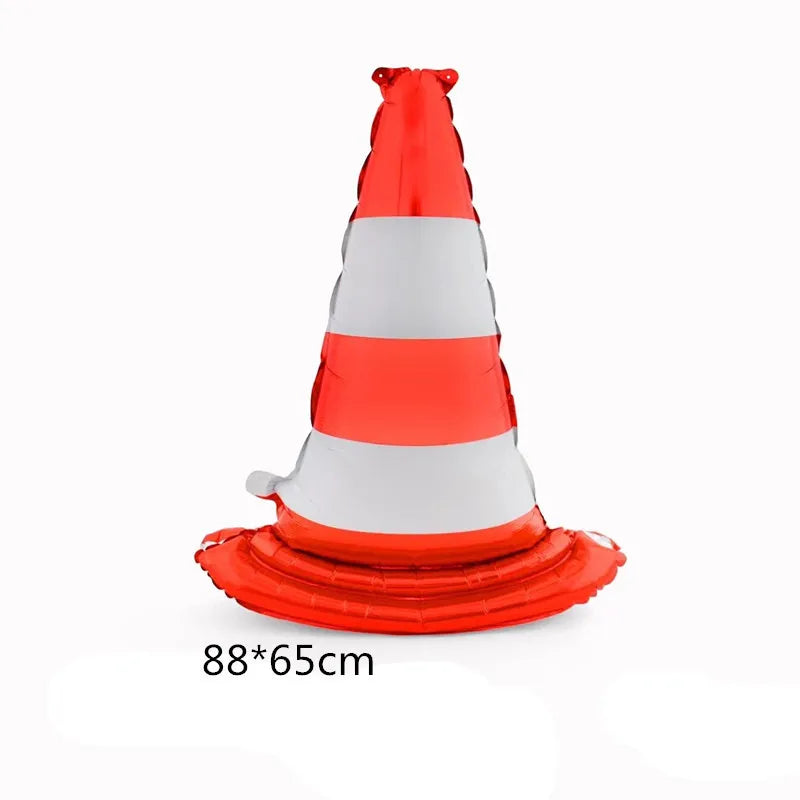 Orange and white striped traffic cone birthday racing car party decoration set