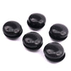 A set of ten black refrigerator magnets, round and glossy, arranged on a white background.