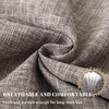 Close-up of a thick, durable gray linen fabric showing a woven texture and soft folds.