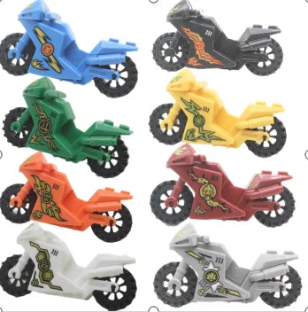 A collection of various colored Golden Ninja building block figures in different poses and styles.