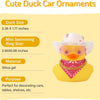 A yellow rubber duck ornament wearing a pink cowboy hat and a gold necklace, used for car or table decoration.