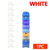 White wall-mounted organizer rack for baseball hats with multiple slots.