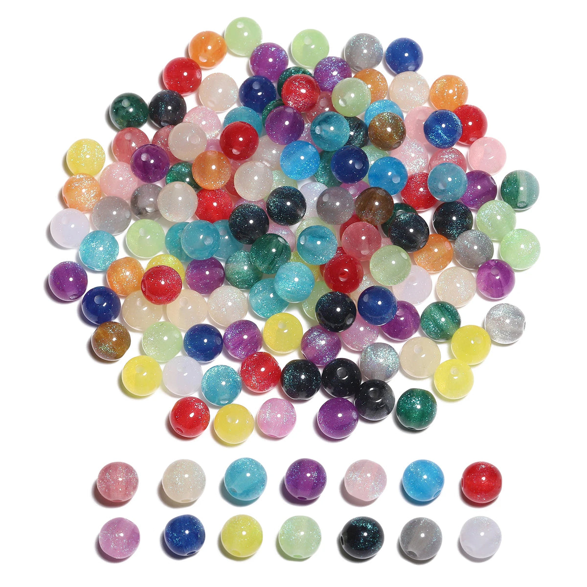 8mm Multicolor Glitter Resin Beads - 50 Pack for Jewelry Making