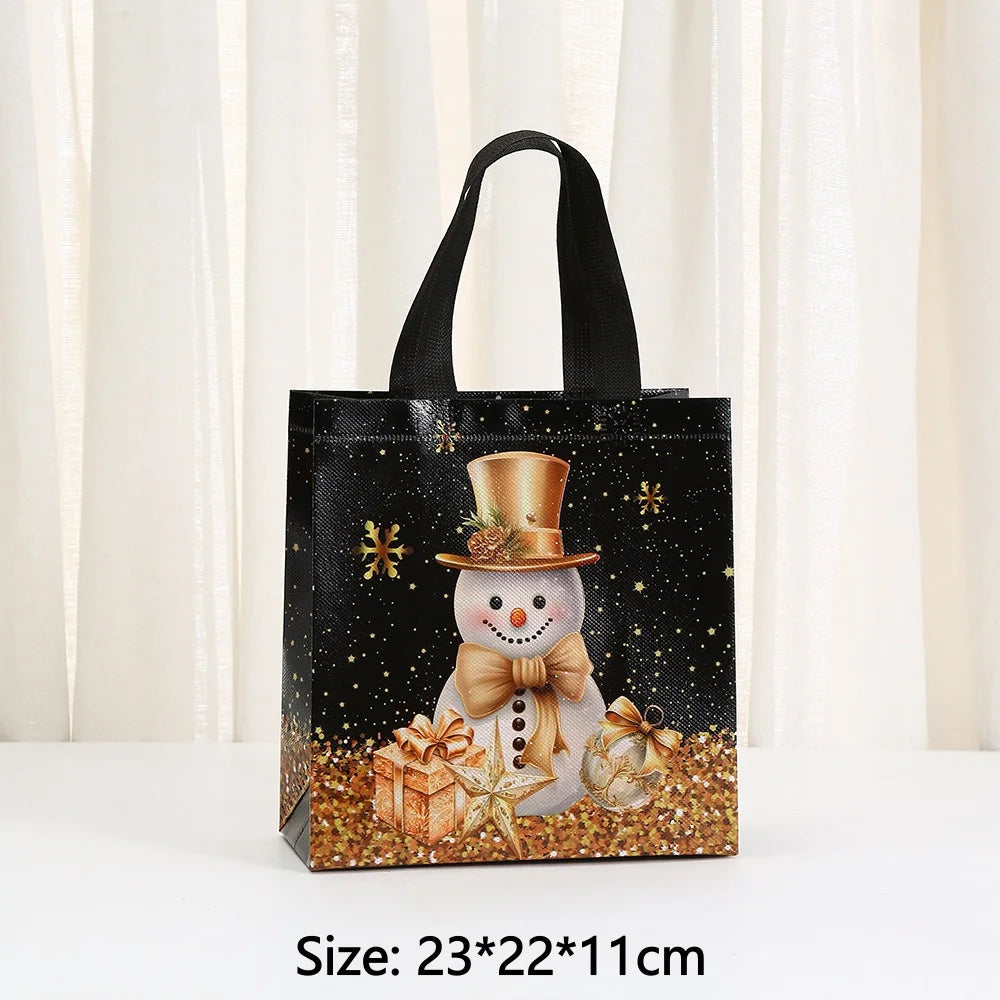 Festive Christmas Non-Woven Gift Tote Bags with Holiday Prints